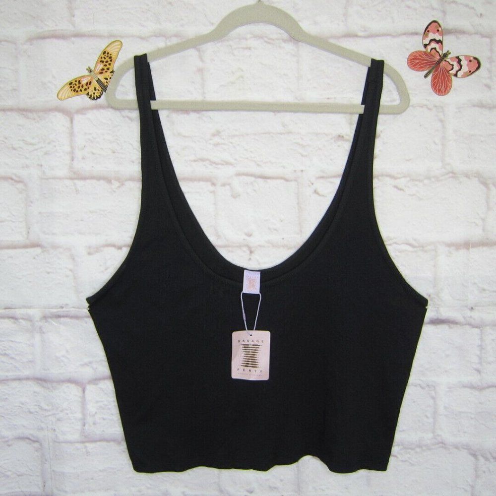 NWT Savage X Fenty Black Ribbed Crop Scoop Neck Tank Top Size 2X